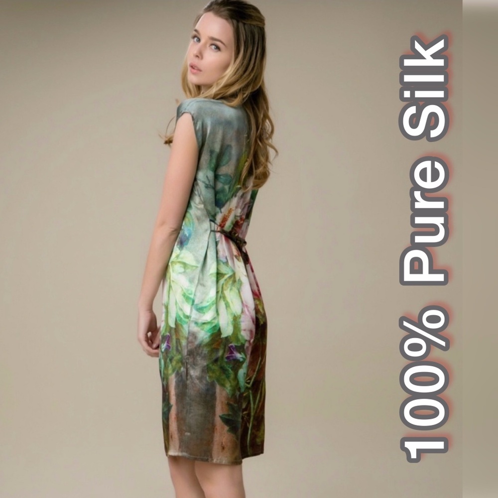NWT 100% PURE MULBERRY SILK HAND PAINTED DRESS LUXURY TUNIC